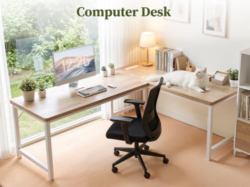 63 Inch L Shaped Computer Desk with Power Outlets, 1" Thick Desktop