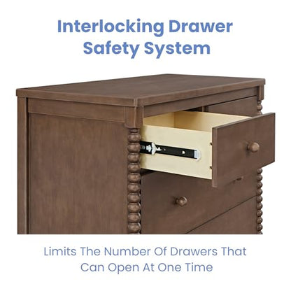 Saint 4 Drawer Dresser with Changing Top and Interlocking Drawers, Teak Brown