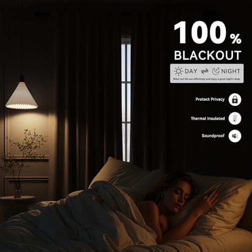 Guken Coffee Linen 100% Blackout Curtains for Bedroom 96 Inches Long Elegant Textured Black Out Light Blocking Thermal Insulated Soundproof Back Tab Hook Belt Living Room Backdrop 2 Panels Set 52x96 - color: Coffee, size: 52"W x 96"L (Pack of 2)