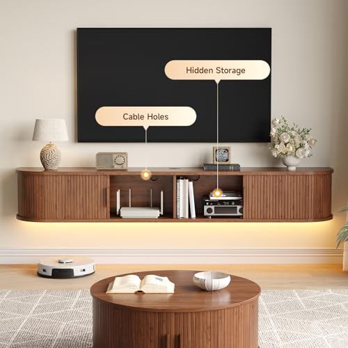 63" Floating TV Stand, Wall Mounted Entertainment Center Walnut