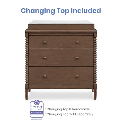 Saint 4 Drawer Dresser with Changing Top and Interlocking Drawers, Teak Brown