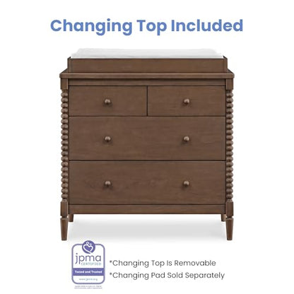 Saint 4 Drawer Dresser with Changing Top and Interlocking Drawers, Teak Brown