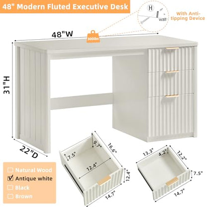Office Desk 48" with 3 Drawers Storage File Cabinet
