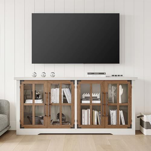 Farmhouse 63" Buffet Sideboard Cabinet with Glass Door, White