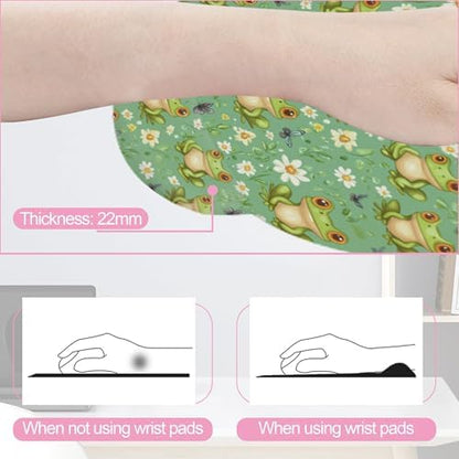 Funny Frog Butterfly Flower Mouse Pad with Wrist Rest Set, 3-in-1 Wrist Support Mousepad Set, Gaming Mat Pad with Anti-Skid Base,Ergonomic Memory Foam Mouse Pad Set for Women, Office, Typing, Gaming