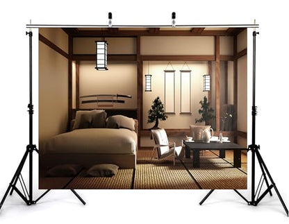 8x6ft Japanese Style Bedroom Backdrop Katana Display Tatami Living Space Photography Background for Home Decor and Cultural Event Decorations Tapestry Photo Booth Props - size: 8x6ft