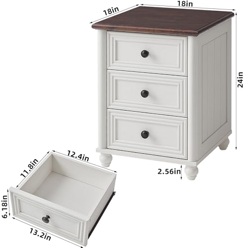 18" Night Stand with 3 Drawers, Farmhouse Modern Nightstand
