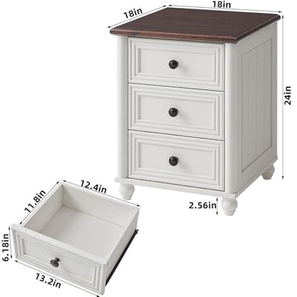 18" Night Stand with 3 Drawers, Farmhouse Modern Nightstand