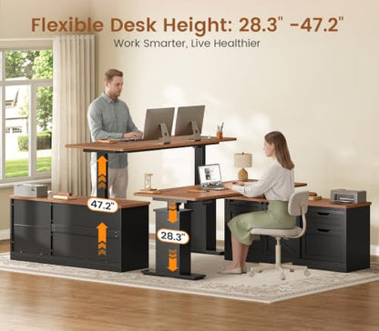 Farmhouse L Shaped Executive Standing Desk with Storage Drawers