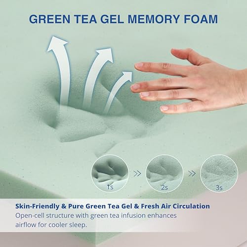 12 Inch King Size Mattress,Green Tea Gel Memory Foam,Medium Firm