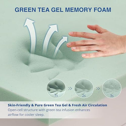 12 Inch King Size Mattress,Green Tea Gel Memory Foam,Medium Firm