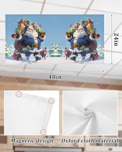 Blue Santa Claus Magnetic Fluorescent Light Covers for Ceiling Lights 2 x 4 Feet,Christmas Tree Forest Snowy Xmas Tree Office Classroom Kitchen Drop Ceiling Light Covers Filters Shade Panel 4 Packs