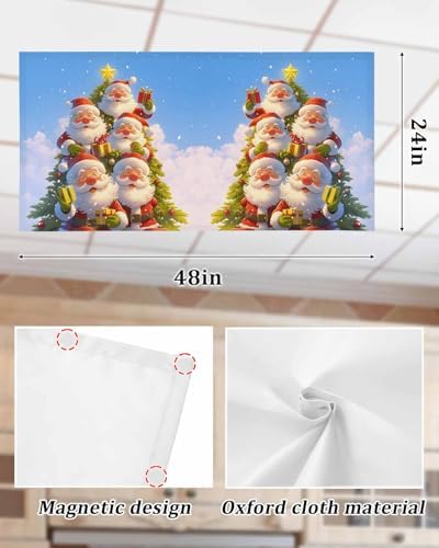 Christmas Magnetic Fluorescent Light Covers for Ceiling Lights 2 x 4 Feet,Santa Claus Christmas Tree Snowflakes Blue Office Classroom Kitchen Drop Ceiling Light Covers Filters Shade Panel 2 Packs