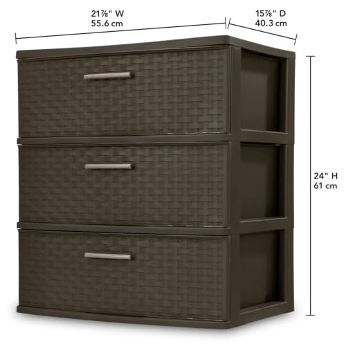 Wide 3 Drawer Weave Tower, Home Organizer, Espresso