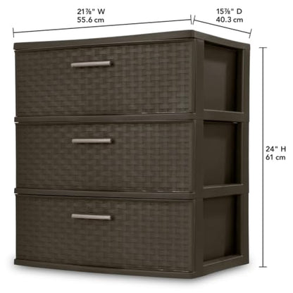 Wide 3 Drawer Weave Tower, Home Organizer, Espresso
