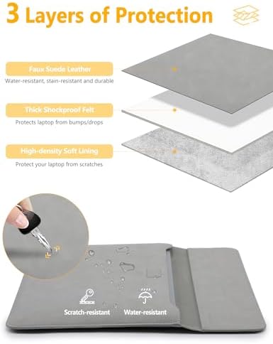 HYZUO 13.3-14 Inch Laptop Case Sleeve with Stand Feature, Light Gray