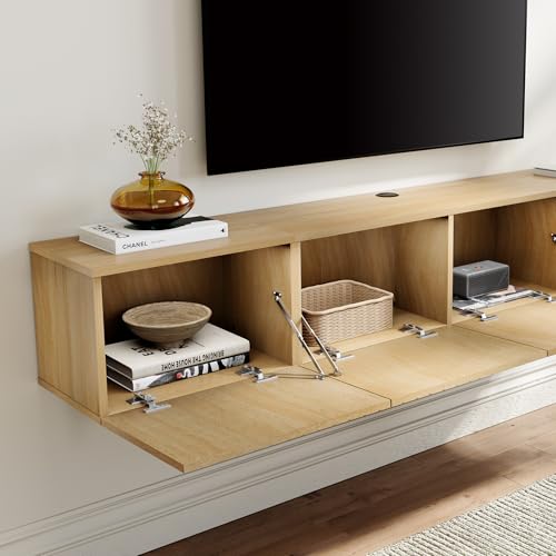 70" Modern Fluted Floating TV Stand, Oak