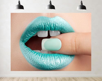 Trykid 7x5ft Mint Green Lip Backdrop Matching Manicure Bold Makeup Beauty Closeup Photography Background Editorial Creative Beauty Event Party Decoration Tapestry Photo Booth Prop Fabric - size: 7x5ft