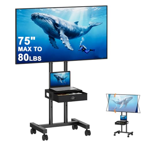 Rolling TV Stand with Drawer for 32-75 Inch TVs, Adjustable Storage Shelf