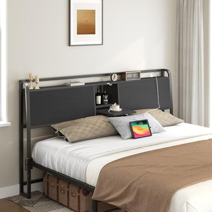 Headboard Queen Size with 2 Power Strips and Flip Door Storage