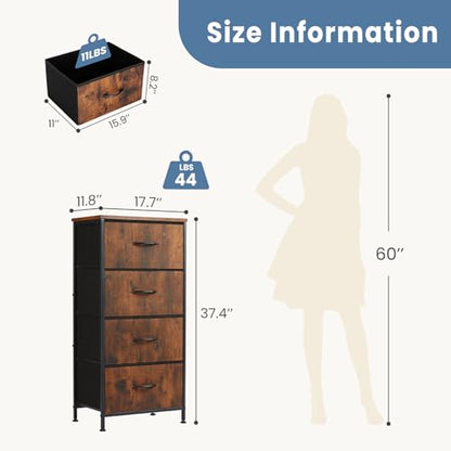 Nightstand, Bedside Table with 4 Fabric Drawers