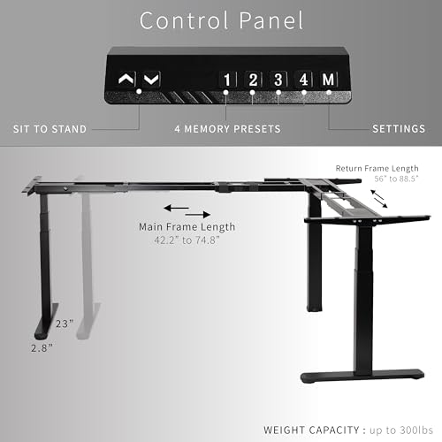 Black Electric Corner 3 Leg Standing Desk Frame, DESK-V130EB