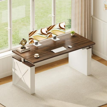 Farmhouse 55 Inch Electric Standing Desk, Walnut+White