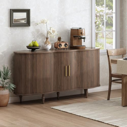 63" Fluted Sideboard Buffet Cabinet with Storage (Walnut)