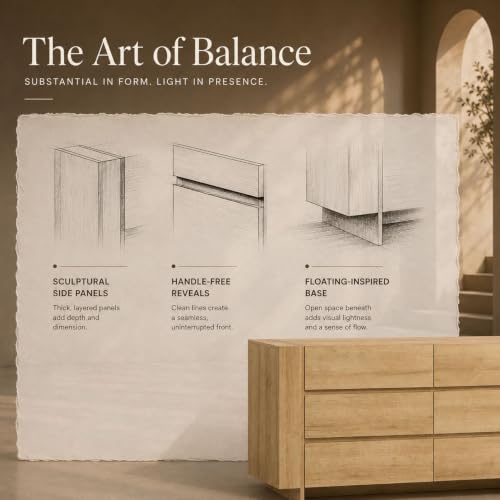 60" Modern 6 Drawer Dresser for Bedroom, 20" Depth for More Storage