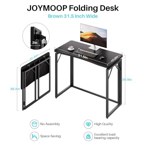 31.5" Black Folding Desk, No Assembly, Wooden Top, Small Size