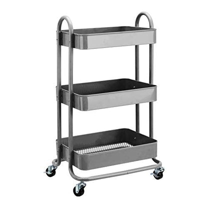 3-Tier Rolling Utility or Kitchen Cart, Lockable Wheels, Multifunctional Storage, Mobile Shelving Unit, Metal Storage Organizer, Charcoal