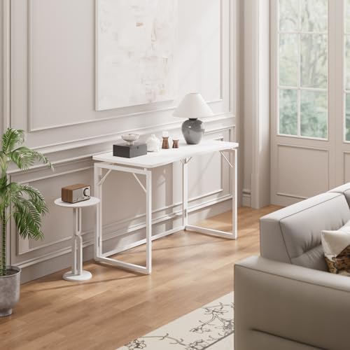 31.5" White Folding Desk, No Assembly, Wooden Top, Small Size