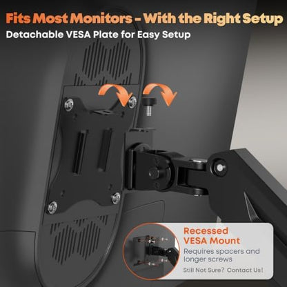 17-40" Dual Monitor Wall Mount, Gas Spring Arms Hold 26.4 lbs Each, Black