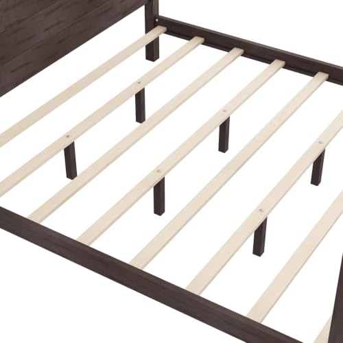 Wood King Size Canopy Bed Frame with Headboard and Storage, Brown
