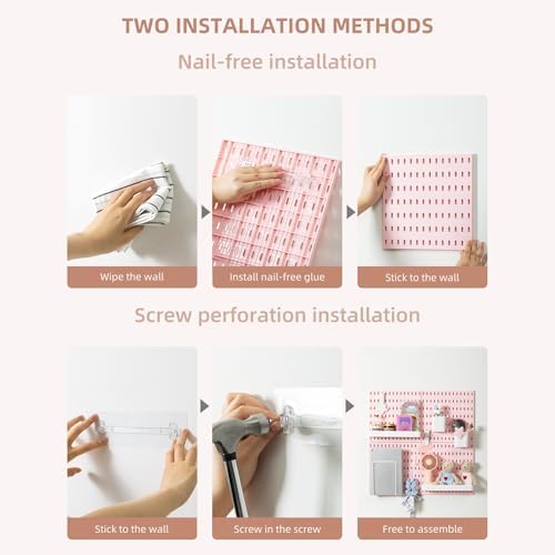VUSIGN Pegboard Combination Wall Organizer Kit 22" x 22", Pink