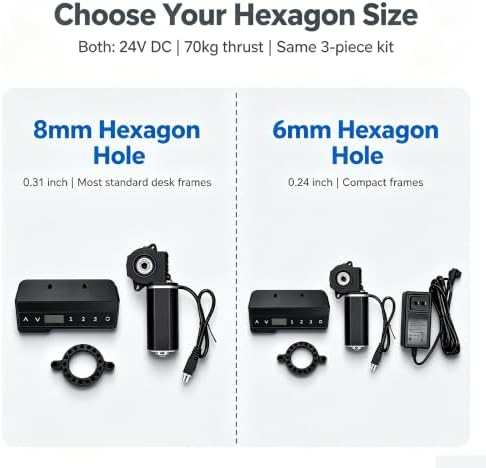 Height Adjustable Desk Motor Kit, 24V DC Electric Lift Motor with 8mm/6mm Hexagon Hole, Manual Control 3-Piece Set for Standing Desk, Office Desk (8mm Hexagon Hole)