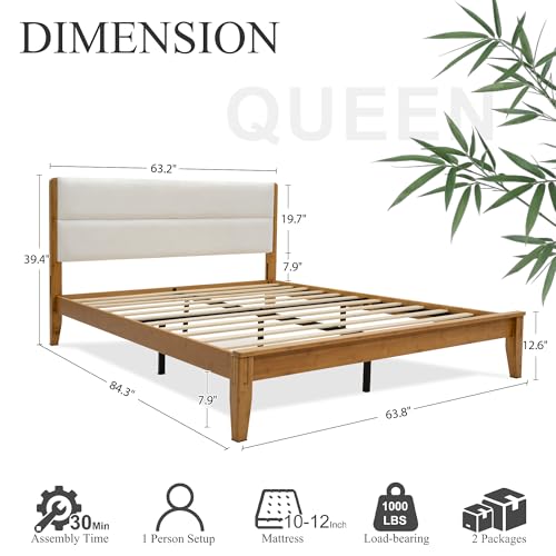 Joinery Inspired Solid Bamboo Bed Frame Queen Size with Headboard