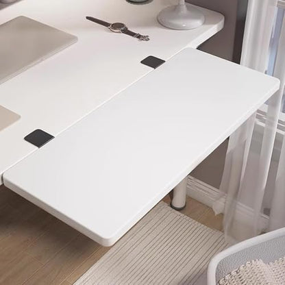 Wood Foldable Desk Extender Tray,Large Size Clamp-on Keyboard Tray,Table Mount Shelf Armrest Support for Home Office Dorm Floating Table(100x24cm(39x9inch), White)