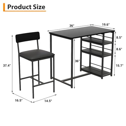 Farmhouse Counter Height Kitchen Table with 2 Bar Stools