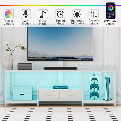 63" W TV Stand with Mount,LED & Charging Station for 55,65,75" TV