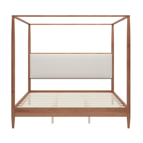 Mid Century King Size Wood Canopy Bed Frame, Walnut Posters Platform Bed