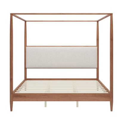 Mid Century King Size Wood Canopy Bed Frame, Walnut Posters Platform Bed