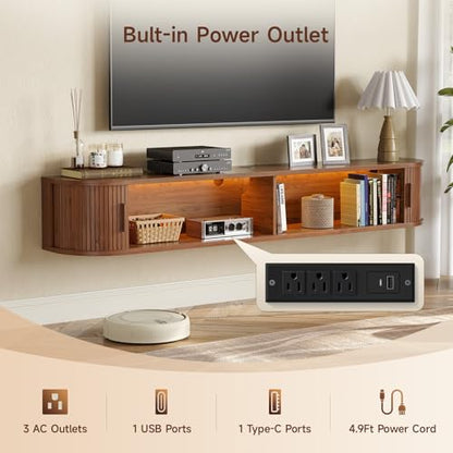 63" Floating TV Stand, Wall Mounted Entertainment Center Walnut