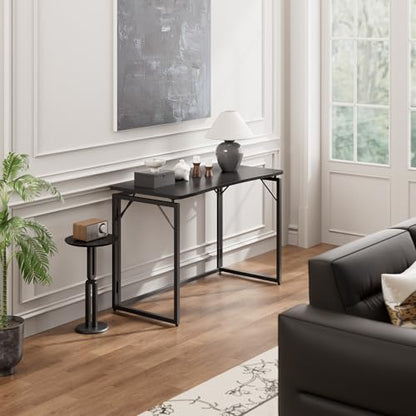 31.5" Black Folding Desk, No Assembly, Wooden Top, Small Size