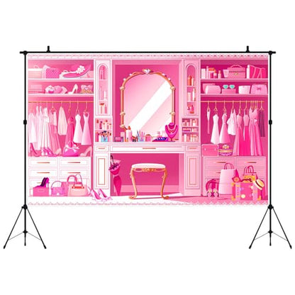 HANYING Pink Princess Cloakroom Backdrop,7x5ft Cartoon Girly Vanity Table Makeup Photography Background,Girls Birthday Baby Shower Photo Backdrop,Portrait Studio Props,HY0135YL - size: 7x5ft