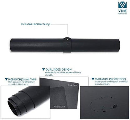 Leather Desk Pad 36" x 20", Vine Creations Office Desk Mat Waterproof Black - Premium Quality - Smooth Mouse Writing Surface - Maximum Protection Dual-Sided Pu Leather Blotter for Desk Office/Home