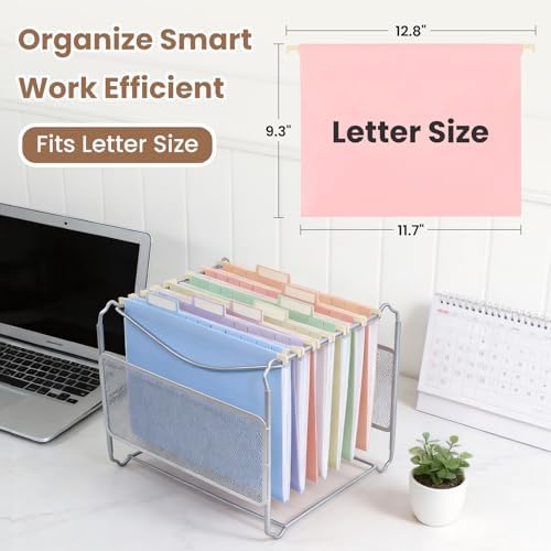 Plastic Hanging File Folders for Letter Size with 1/5 Tabs, Sturdy & Tear-Resistant, 12 Pack Pastel Expandable Hanging File Folders for Filing Cabinet Organizer, Home & Office