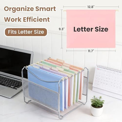Plastic Hanging File Folders for Letter Size with 1/5 Tabs, Sturdy & Tear-Resistant, 12 Pack Pastel Expandable Hanging File Folders for Filing Cabinet Organizer, Home & Office