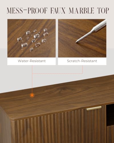 70 Inch Fluted TV Stand with Storage for Living Room, Walnut