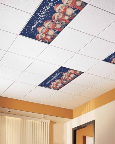 Christmas Blue Magnetic Fluorescent Light Covers for Ceiling Lights 2 x 4 Feet,Vintage Owl Snowflakes Watercolor Grey Office Classroom Kitchen Drop Ceiling Light Covers Filters Shade Panel 4 Packs
